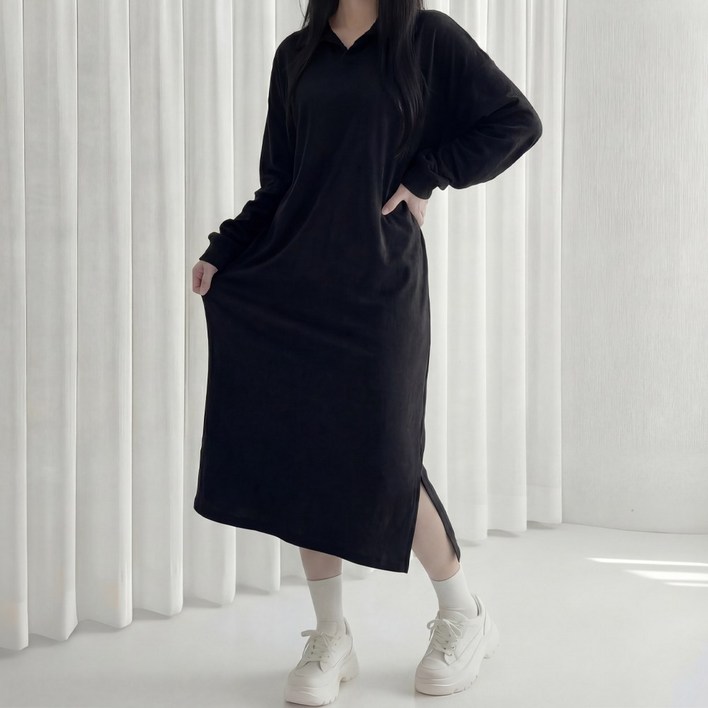 라뷰드 오버핏 카라 긴팔 맨투맨 롱원피스 여성 빅사이즈 원피스 여자 루즈핏 드레스 봄 가을 겨울 간절기 옆트임 임부복