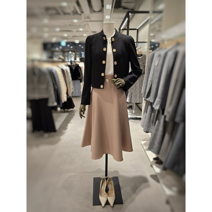지고트 울 버튼 장식 크롭 재킷 + 플레어 스커트 세트 (JPBA0JK771,JP9A0SK663) 247892