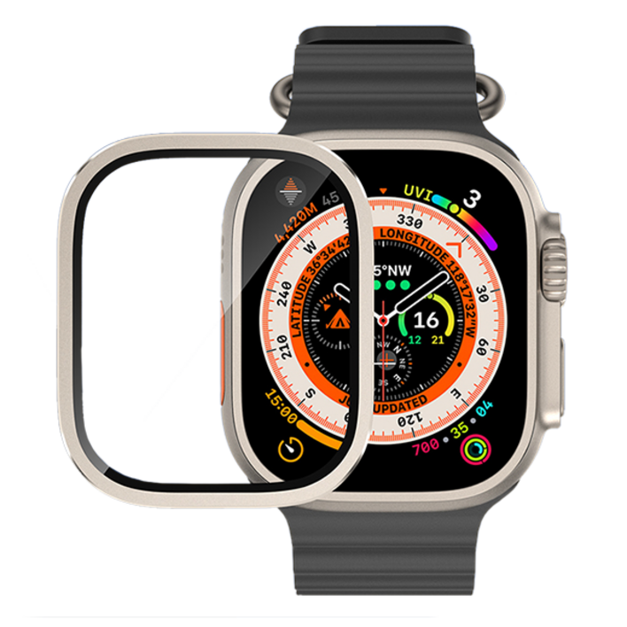 지모 애플워치 울트라 베젤링 메탈 풀커버 액정 보호필름, 블랙, 1개