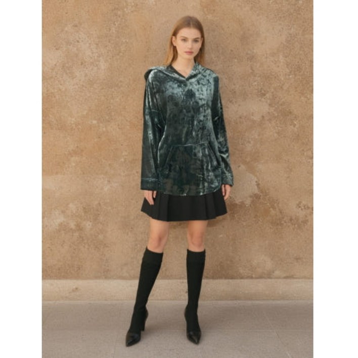 Toa Oh 벨벳 오버사이즈 후드티 세이지실버