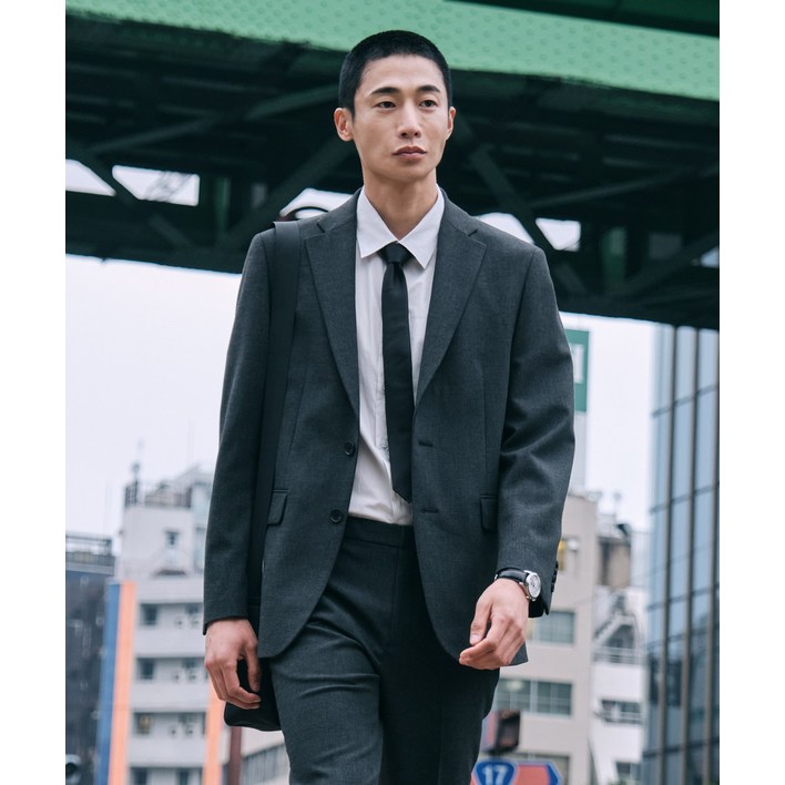 STCO 남성 사계절 Techpoly 사방스판 에센셜 수트셋업 릴렉스핏 차콜 그레이