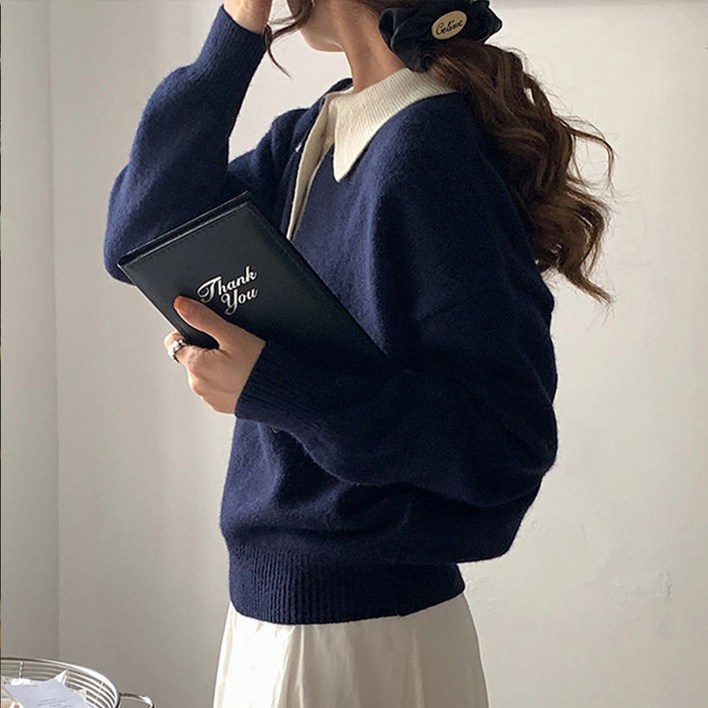 제이니  카라 긴팔 니트(2color) 간절기 데일리 니트