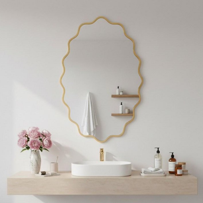 Fahomiss 타원형 벽걸이 거울 안깨지는 안전거울 예쁜 인테리어 벽거울 욕실 거울, 골드