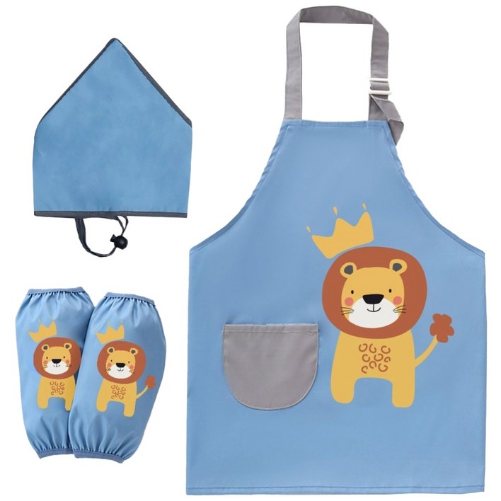 모리의집 유아 앞치마 아기 팔토시 두건 세트 . 여아 남아 어린이 앞치마 세트