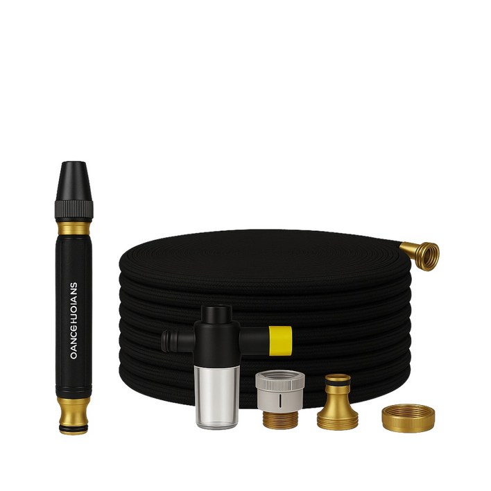 고압 물분사기 세차기 필수품 베란다 정원 청소 호스 다기능 꼬임방지 분사기 금속 스프레이건 세트, 22.5m, 1세트