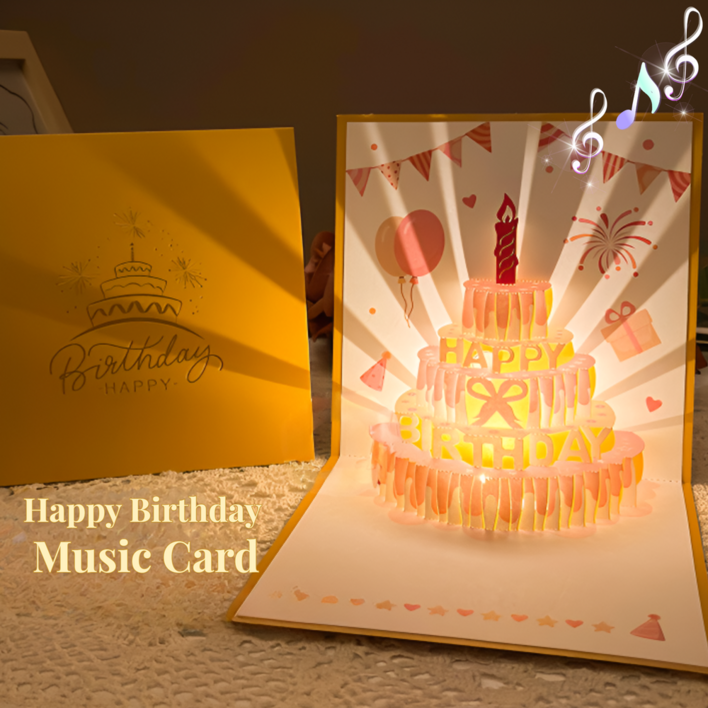 나나코지 3D입체 생일축하카드 popup card 멜로디카드 팝업카드 환갑축하카드, 핑크골드