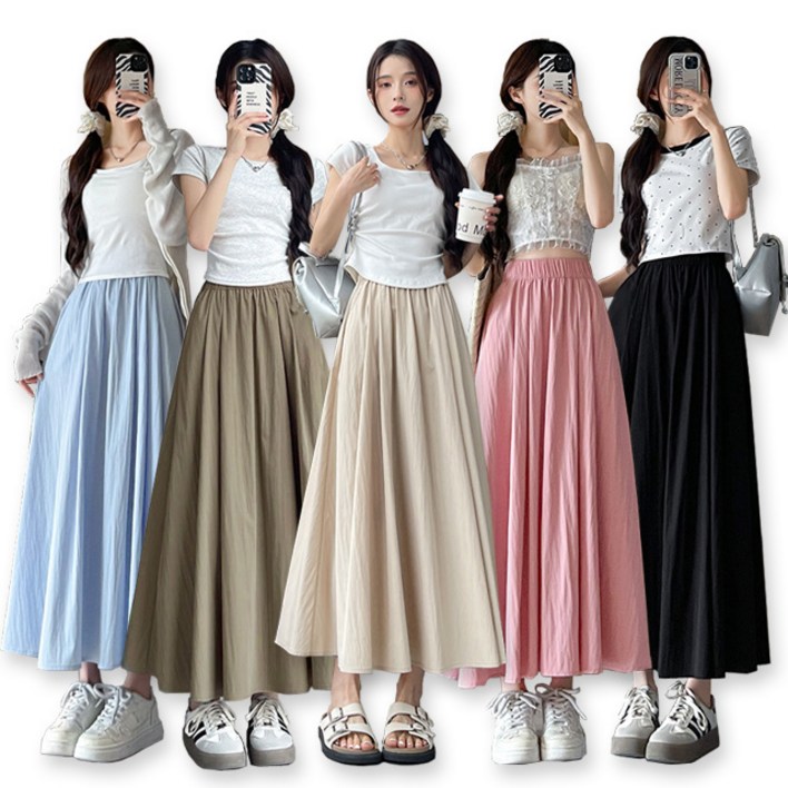 스토리원 WM-SSSK025 여성 톤다운 A라인 롱 스커트 치마