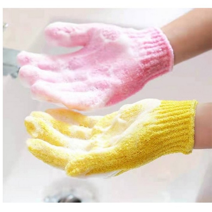 샤워 목욕 때밀이 손가락 장갑 때밀이장갑 때타올(2+2=4개입)옐로,핑크, 1세트, 4개입, 옐로우