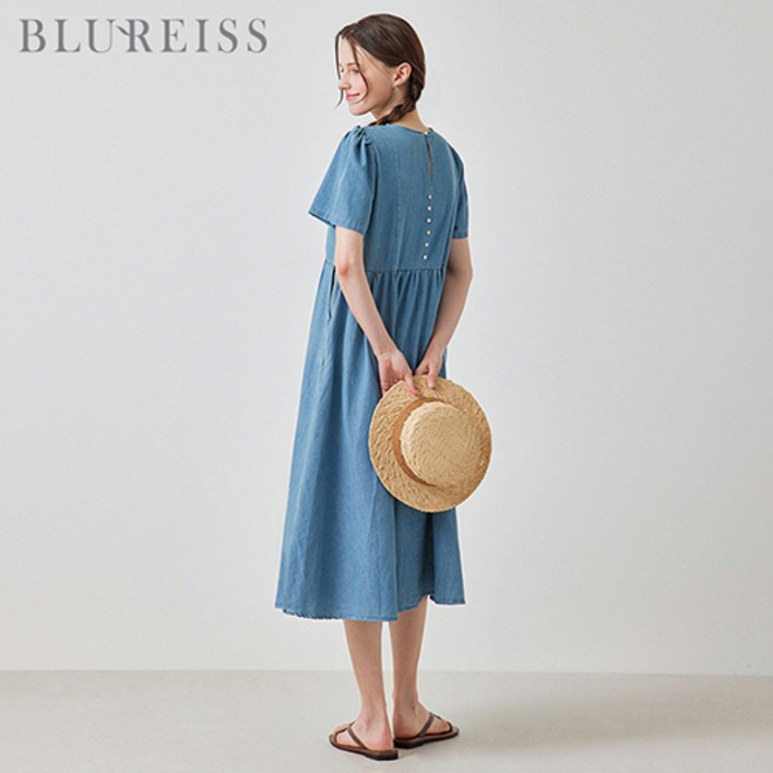 뒤단추 포인트 데님 루즈핏 원피스_BI5M3OP3211