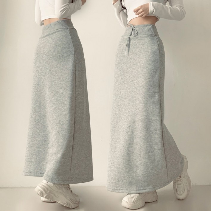 제이앤썸 도톰 기모 안감 밴딩 맥시 롱스커트 H라인 키작녀 롱 겨울 기모버전 롱치마