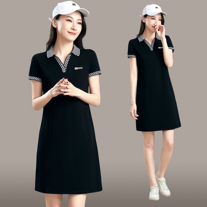 휠렉스 여성 여름 카라넥 캐주얼 슬림핏 반팔  미디 원피스 E779