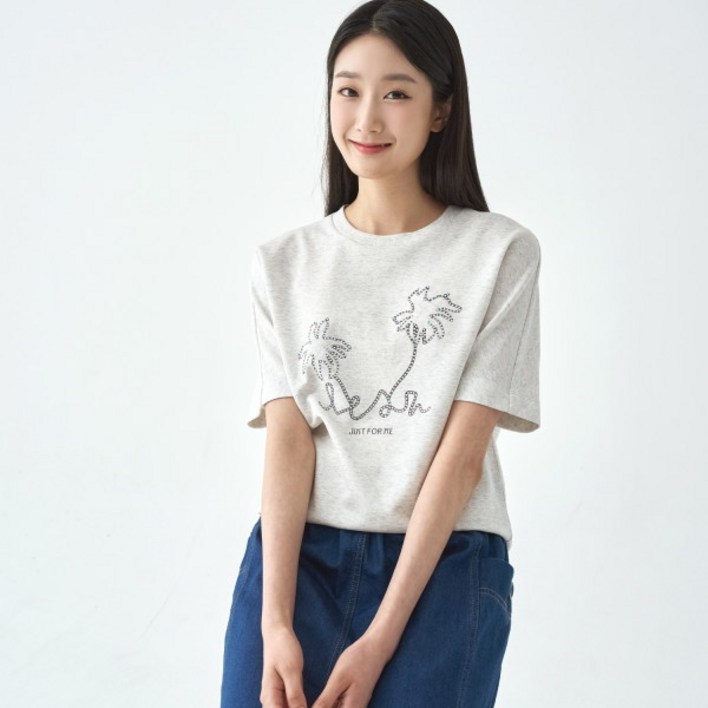 [지센] 여성 젤라또 자수 라운드 돌먼 티셔츠 LCTSO521_[2컬러]