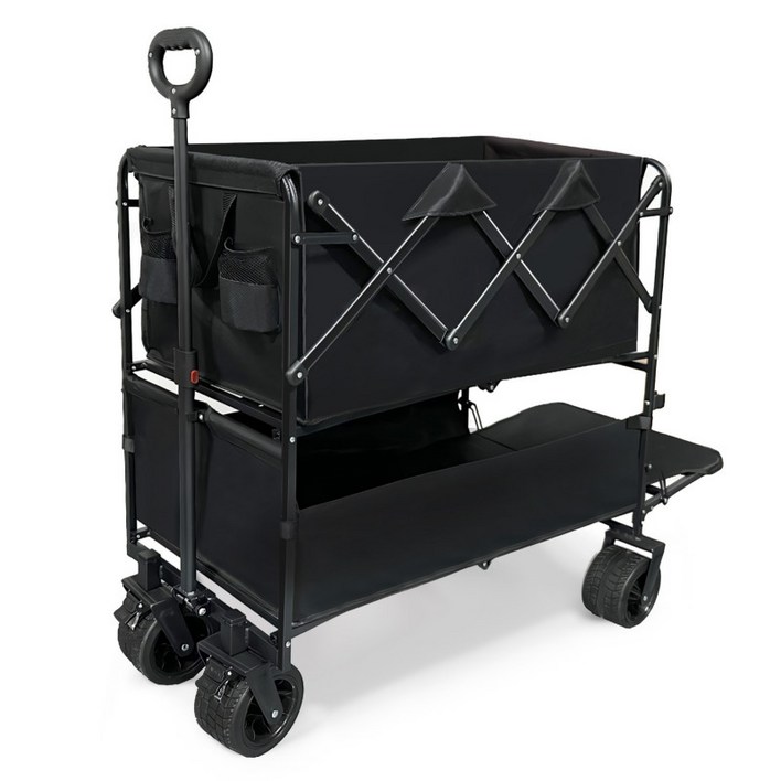 홍시로직 대용량 2층형 캠핑웨건 손수레 캠핑카트, 1개, 블랙 탱크 휠 (이중 푸시카트)