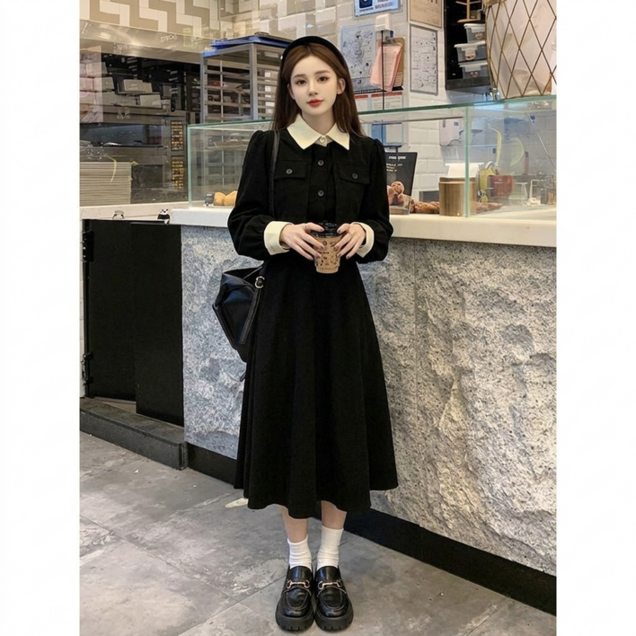 스타일닥터 여성 롱 원피스 패션 카라넥 긴팔 캐주얼 원피스 셔츠원피스 봄가을
