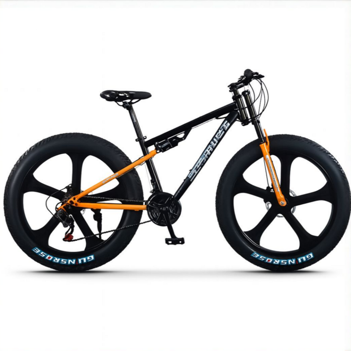 AVALON 팻바이크 풀샥 오프로드 MTB 산악자전거 고출력 광폭 타이어, 1개, 175cm, 오렌지블랙 26인치 블레이드휠 x 7단