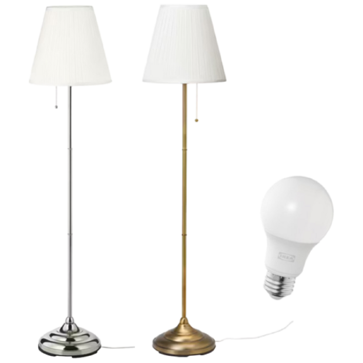 [무료배송] 이케아 ARSTID 플로어스탠드와 전구/조명, 골드