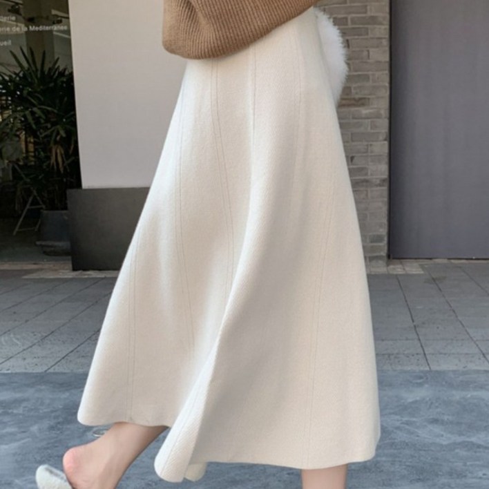 A라인 플레어 밴딩 니트 롱 스커트 치마