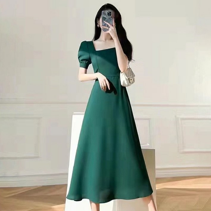 몬드스팟 여성용 스퀘어넥 퍼프 소매 롱 반팔 원피스 MO87 몬드스팟 여성용 스퀘어넥 퍼프 소매 롱 반팔 원피스 MO87