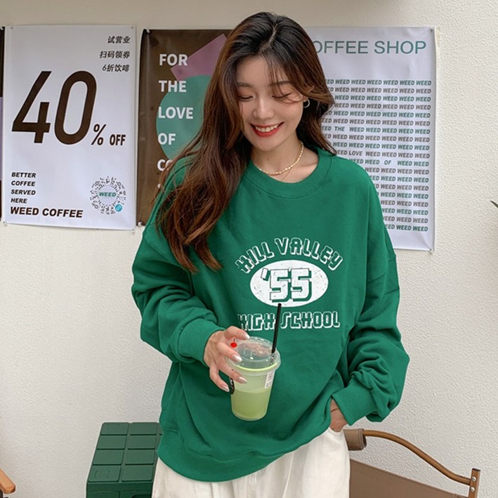 타니즈 여성용 루펜 무지 레터링 맨투맨 티셔츠