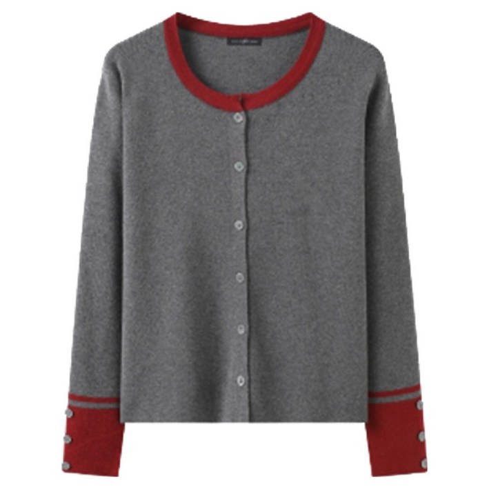 나인식스뉴욕 여성용 배색 라인 라운드넥 긴팔 가디건 NQ1CK002L0