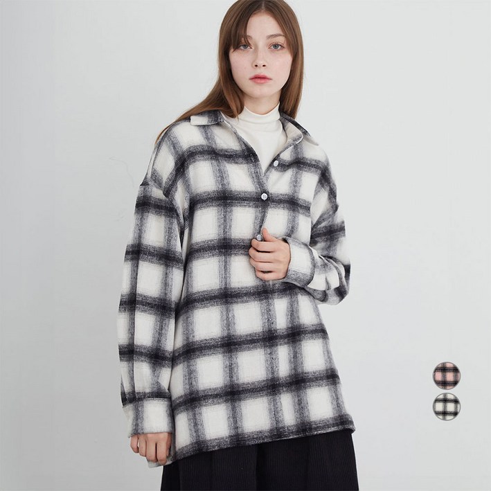 ELLE PARIS 루즈핏 체크 플라넬 셔츠