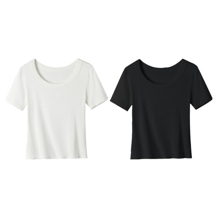 피어니스트 여성용 라운드넥 반팔 이너 슬림핏 티셔츠 2p