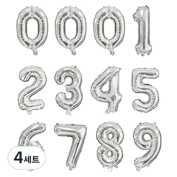 인블룸 은박 숫자 파티풍선 12p 세트, 실버, 4세트