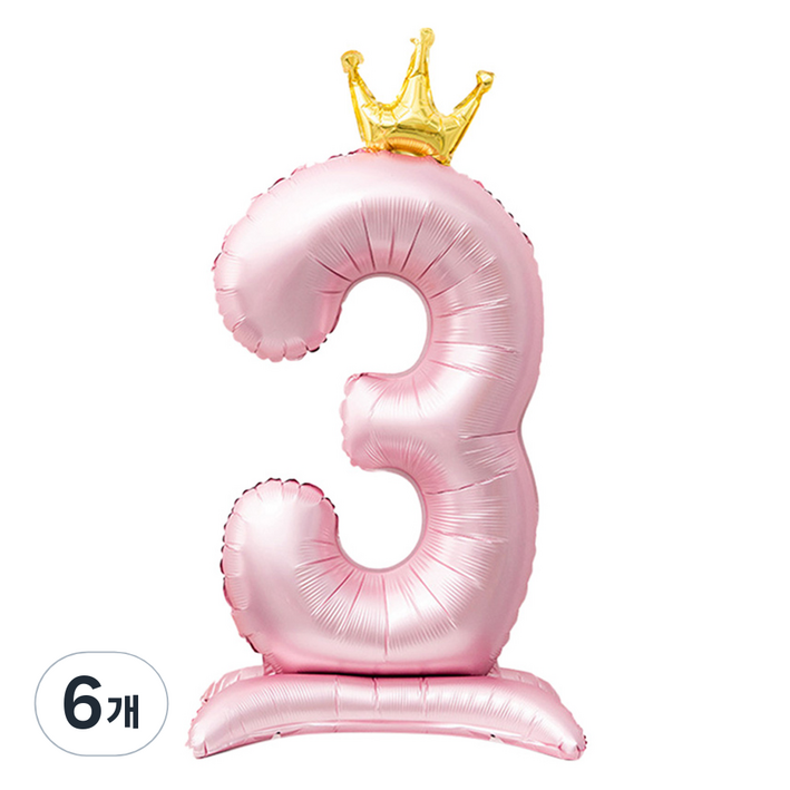 인블룸 대형 왕관 숫자 3 스탠드 파티풍선, 핑크, 6개