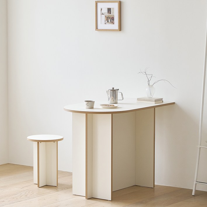 퍼니코 밀키 홈카페 반타원 식탁 고객직접설치, 크림화이트네추럴엣지, 2인용
