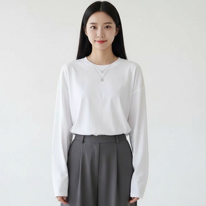 마켓피아 여성용 루즈핏 심플 긴팔 티셔츠