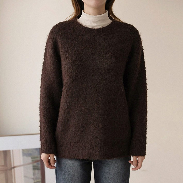 앤드스타일 여성용 웜소프트18탄 울 부클 라운드넥 루즈핏 보송니트 265030