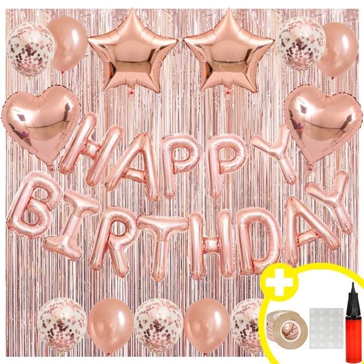 블링블링 파티 하트 스타 HBD 생일축하 은박풍선 파티용품세트 인생샷 포토존 연출템 10옵션 에브리띵스마일 1219, 1세트, 로즈골드 풍선 커튼