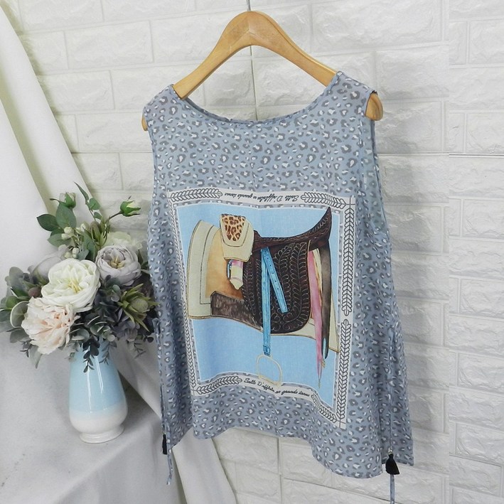 cos_미니 얼룩민소매 BOL나염블라우스,여름나시블라우스,박스핏민소매,민소매블라우스