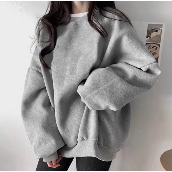 그레이 여성 맨투맨 기모 도톰