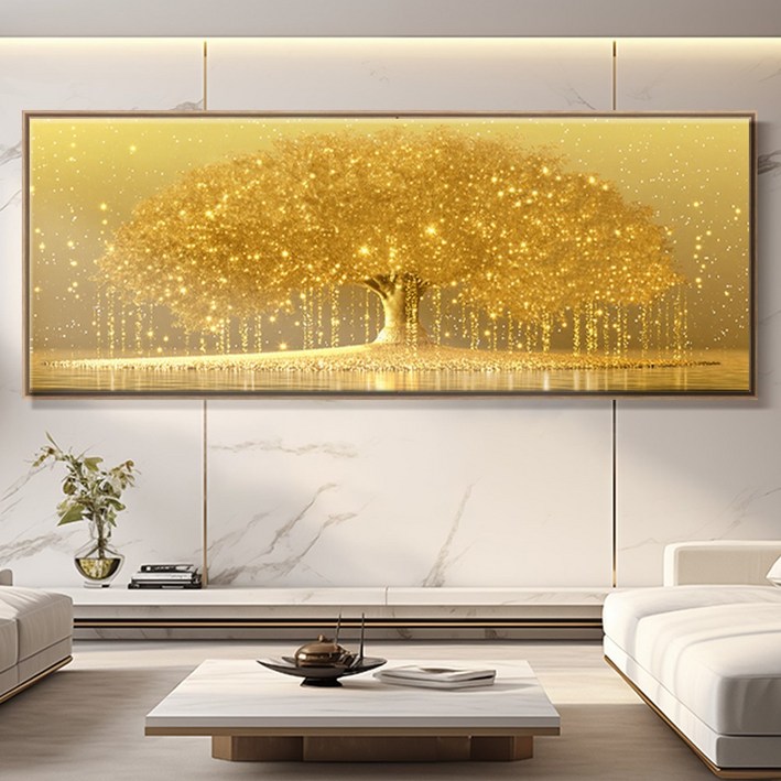 인메이블 돈들어오는 돈나무 그림 황금 별나무 와이드 캔버스 액자 거실 인테리어 풍수 인테리어, 캔버스 액자
