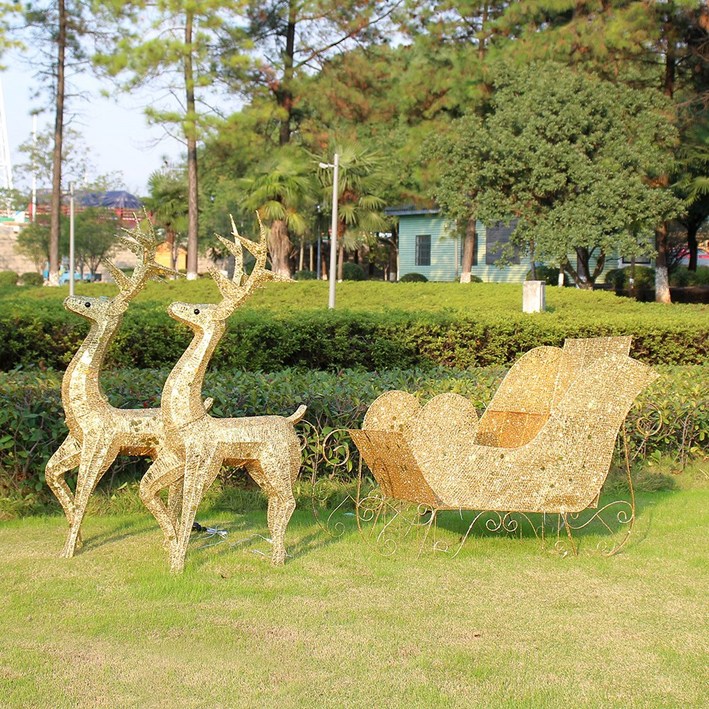 크리스마스 장식 대형 LED 골드 사슴 썰매 인형 고급 장식품 카페 매장