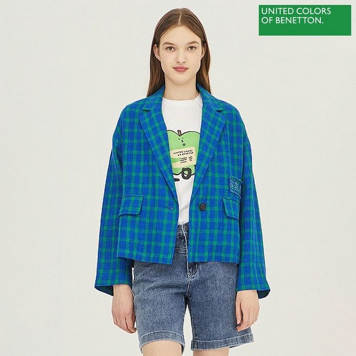 베네통 아울렛 프린지 레터링 자수 자켓 BAJKA2431_BL 219334