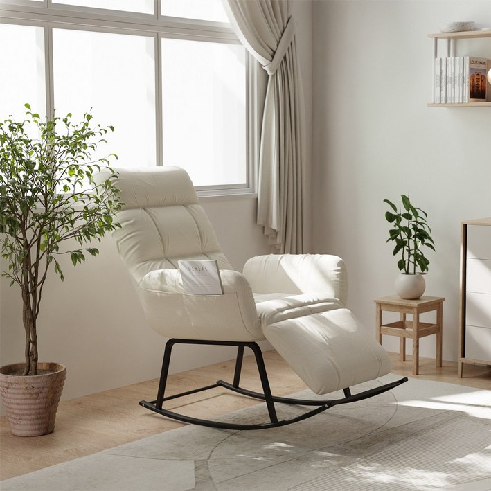 가을의선물 1인 리클라이너 흔들체어 소파형 안락의자, 1개, 화이트