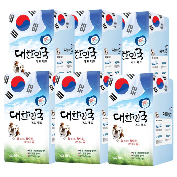 피알지 대한민국 대표 패드 400500 두툼한 소형 50매 배변패드, 50매, 6팩