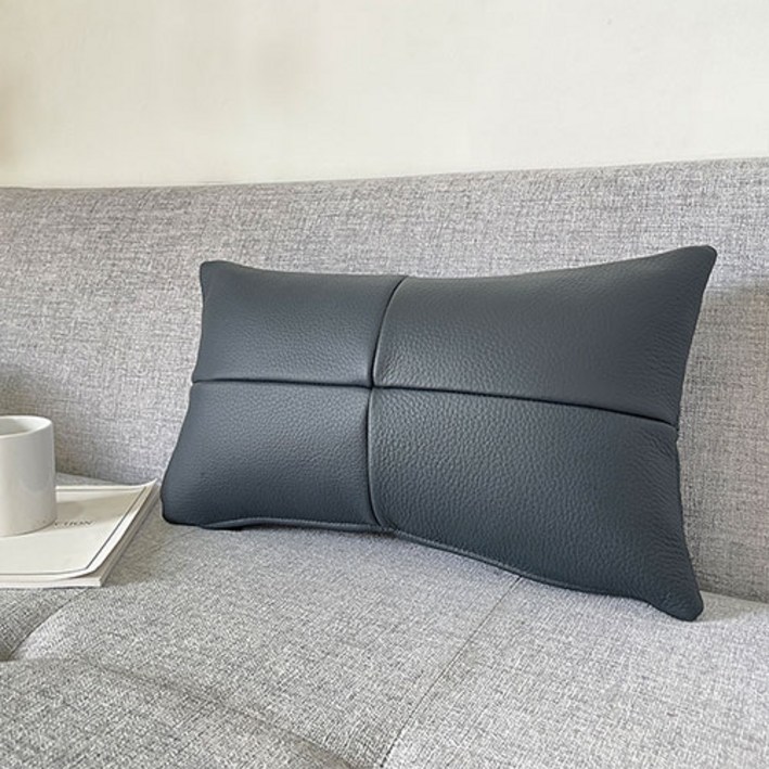 조브라운 천연 통가죽 십자 스티치 디자인 사각 쿠션, 연그레이