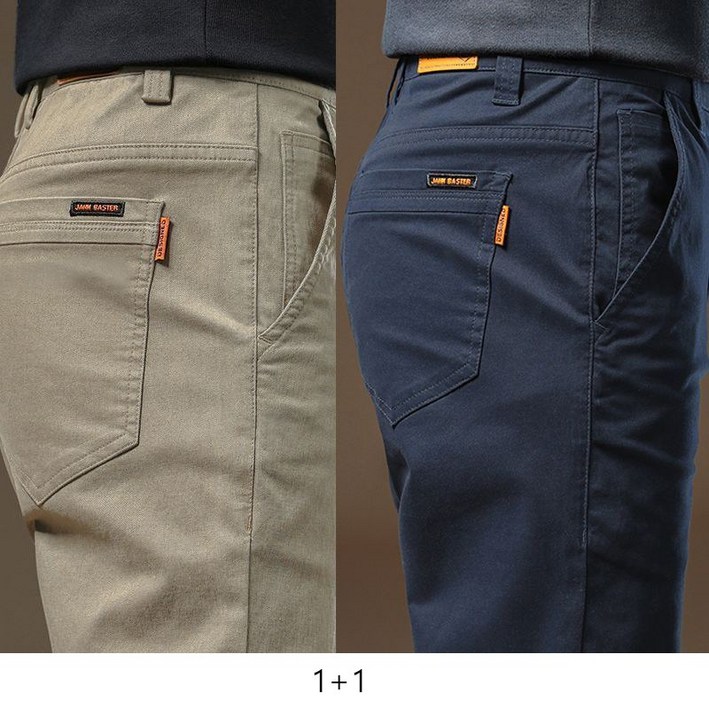 1+1 캐주얼 중년 남자 긴바지 캐주얼 팬츠 편안한 착용감 내구성 높은 면 소재 심플 디자인 JS