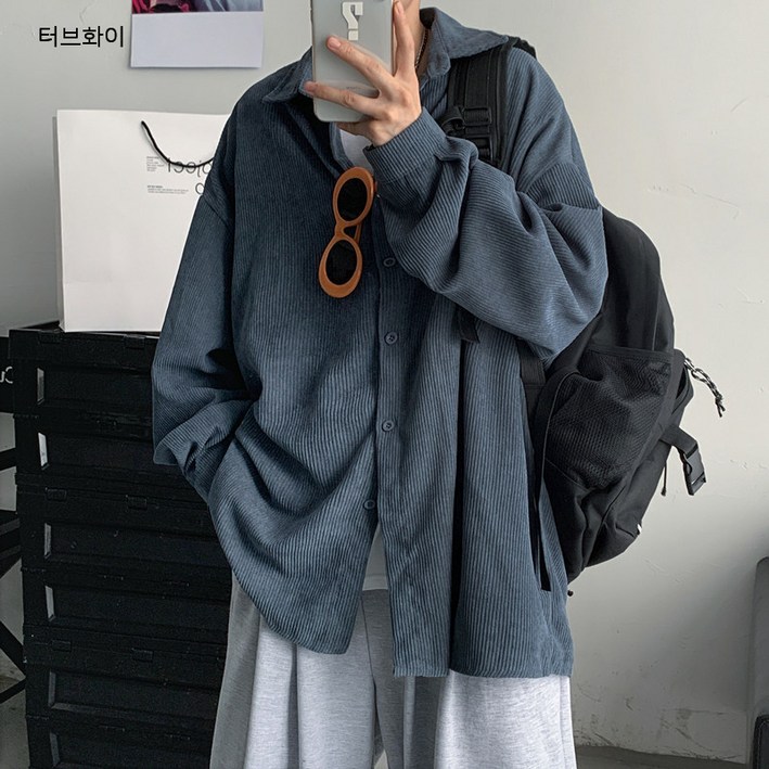 다이나믹피플 남자 오버핏 데일리룩 골지 남방