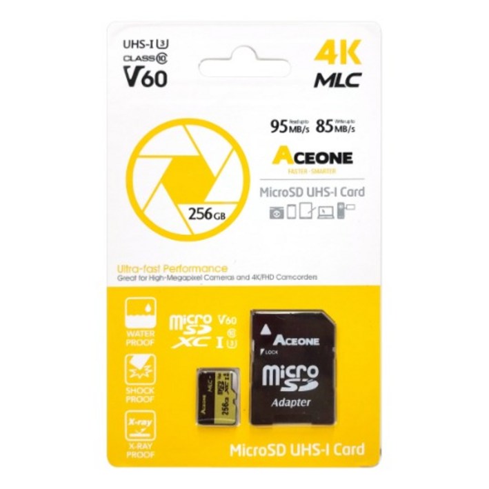 에이스원 MLC 마이크로SD 256GB 4K U3 V60 액션캠 캠코더 MicroSD, 256GB 7260579596