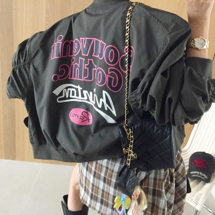 아이미마인 캡틴 영문 레터링 패턴 노카라 소매셔링 루즈핏 블루종 항공점퍼 3color