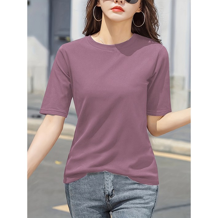 신상 솔리드 여름 슬림 라운드 5부 반팔 코디 상의 티셔츠