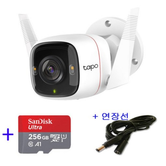 티피링크 Tapo C320WS 홈CCTV micro SD 카드 256GB 전원연장선 5M 실외,농막,공장,가게