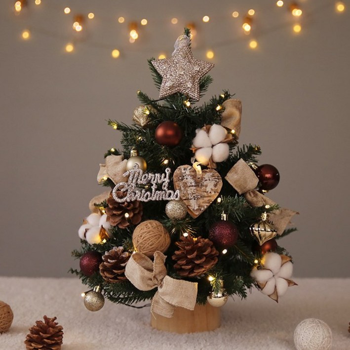 소형 미니 장식 소품 크리스마스 트리 나무 자취 원룸, 커피색 면 45cm