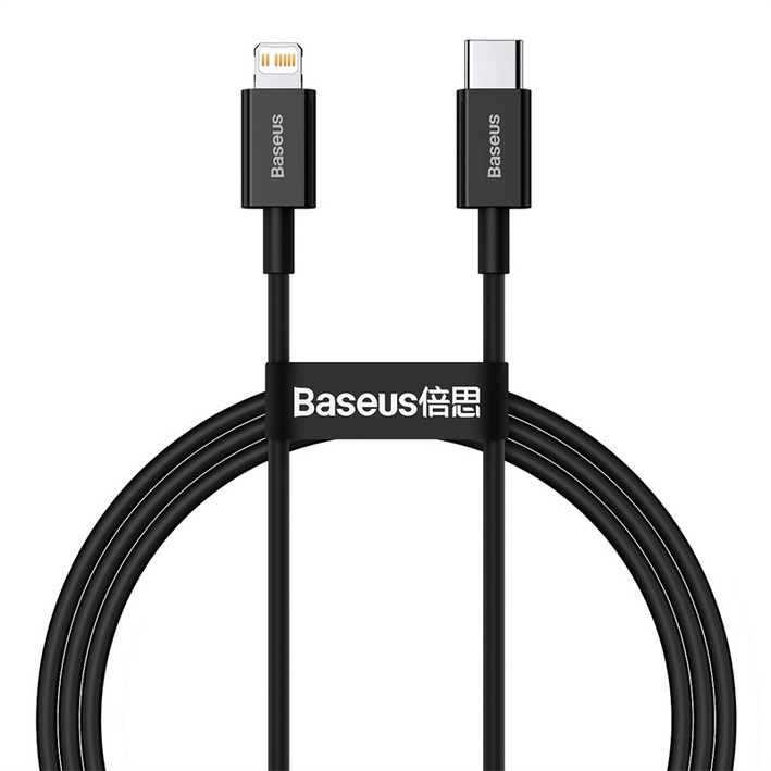 베이스어스 Superior 시리즈 TypeC to iP PD 20W USB to TypeC 66W TypeC to TypeC 100W 초고속 충전케이블, 블랙, 01 1m, 1개입