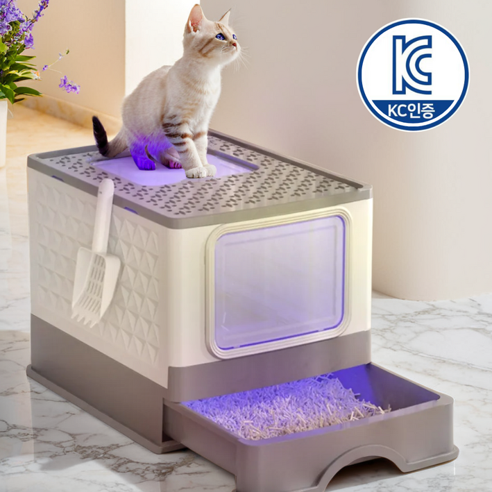 그린홈 대형 항균 고양이 후드형 화장실+모래삽. UV살균등 냄새제거