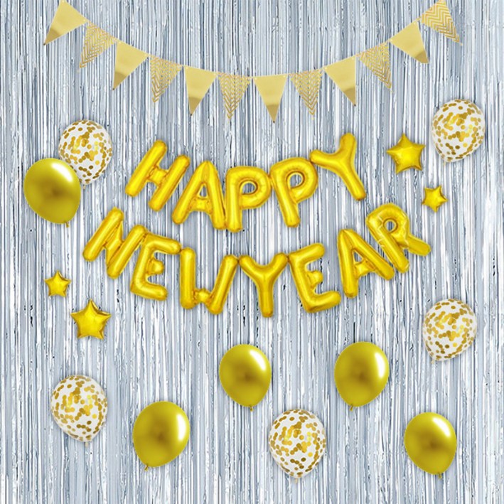 [파티지] 새해풍선 모음/ 해피뉴이얼풍선/ 연말풍선/용풍선/청룡/숫자풍선, N_A_삼각 새해 펄10 커튼풍선SET_ 골드